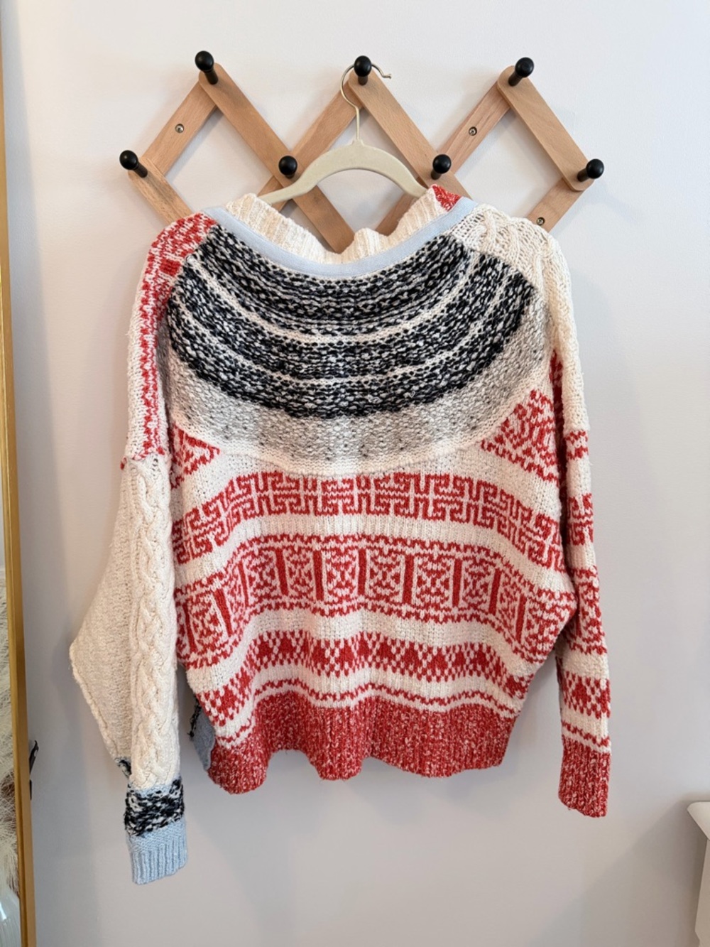 Anthropologie Pilcro Cream, Red & Light Blue Mixed-Knit Cardigan - Picture 4 of 6